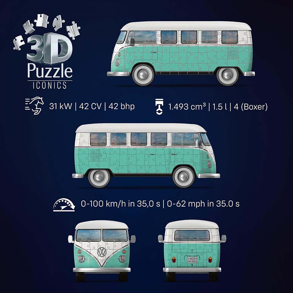 Ravensburger 3D Puzzle Volkswagen T1 Iconics 162 Piezas, rompecabezas