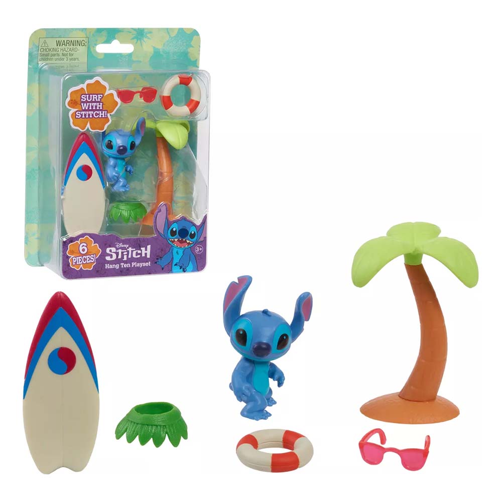 Disney Stitch Hang Ten Playset – Set de 6 Piezas, figuras de acción