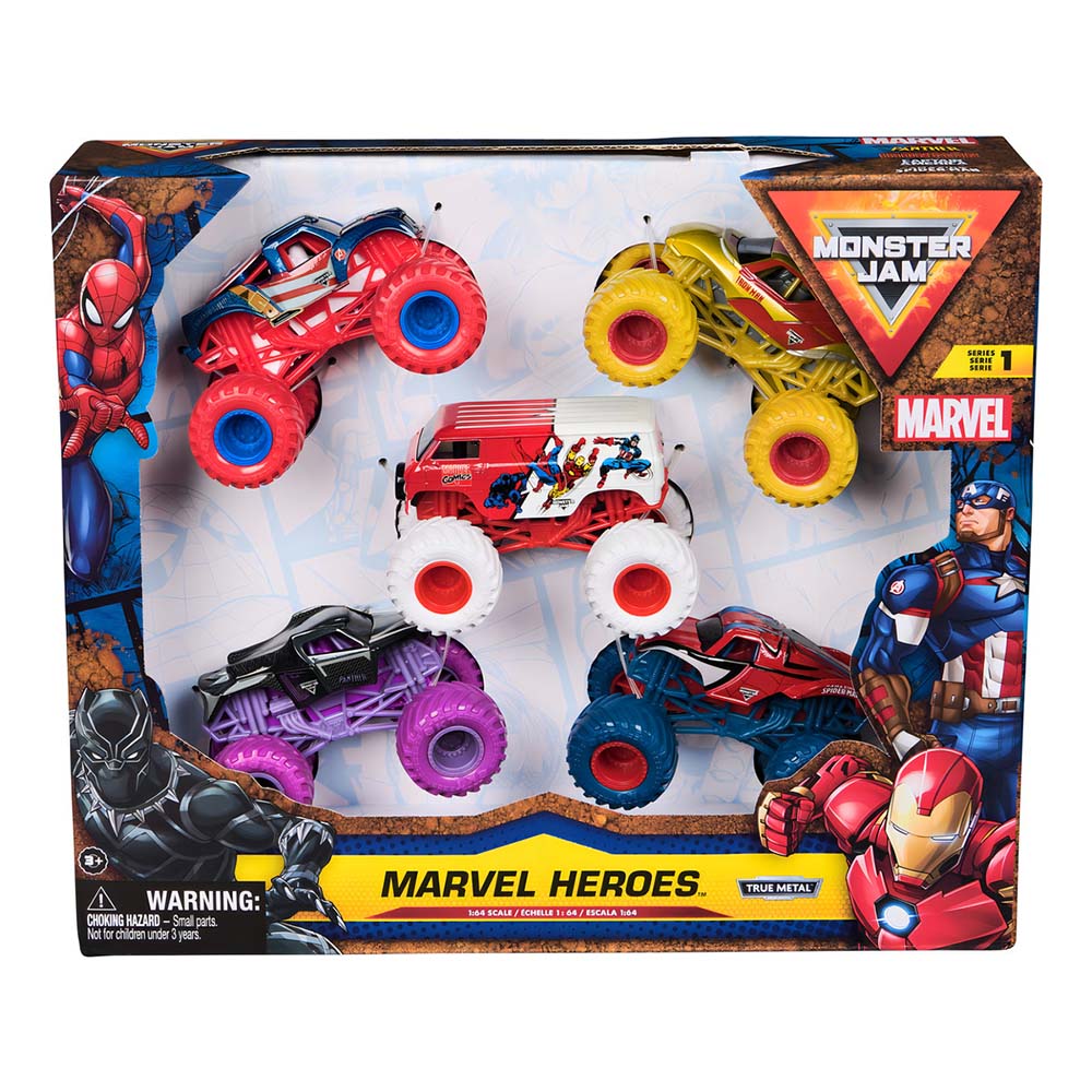 Monster Jam Marvel Heroes 5 Pack 1:64 6072344, vehículos de juguete