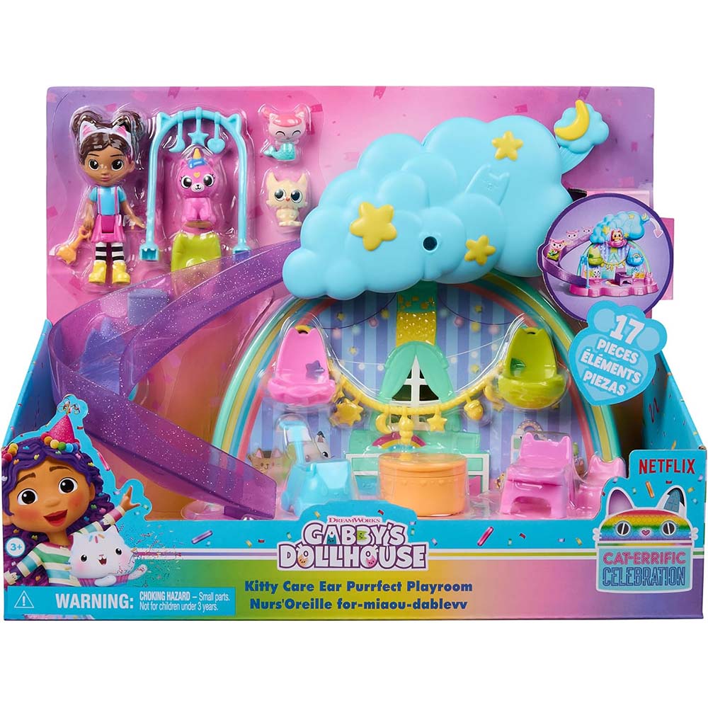 la casa de munecas de Gabby's Dollhouse Kitty Care Ear Purrfect Playroom 6071538: Muñeca - Edad 3+