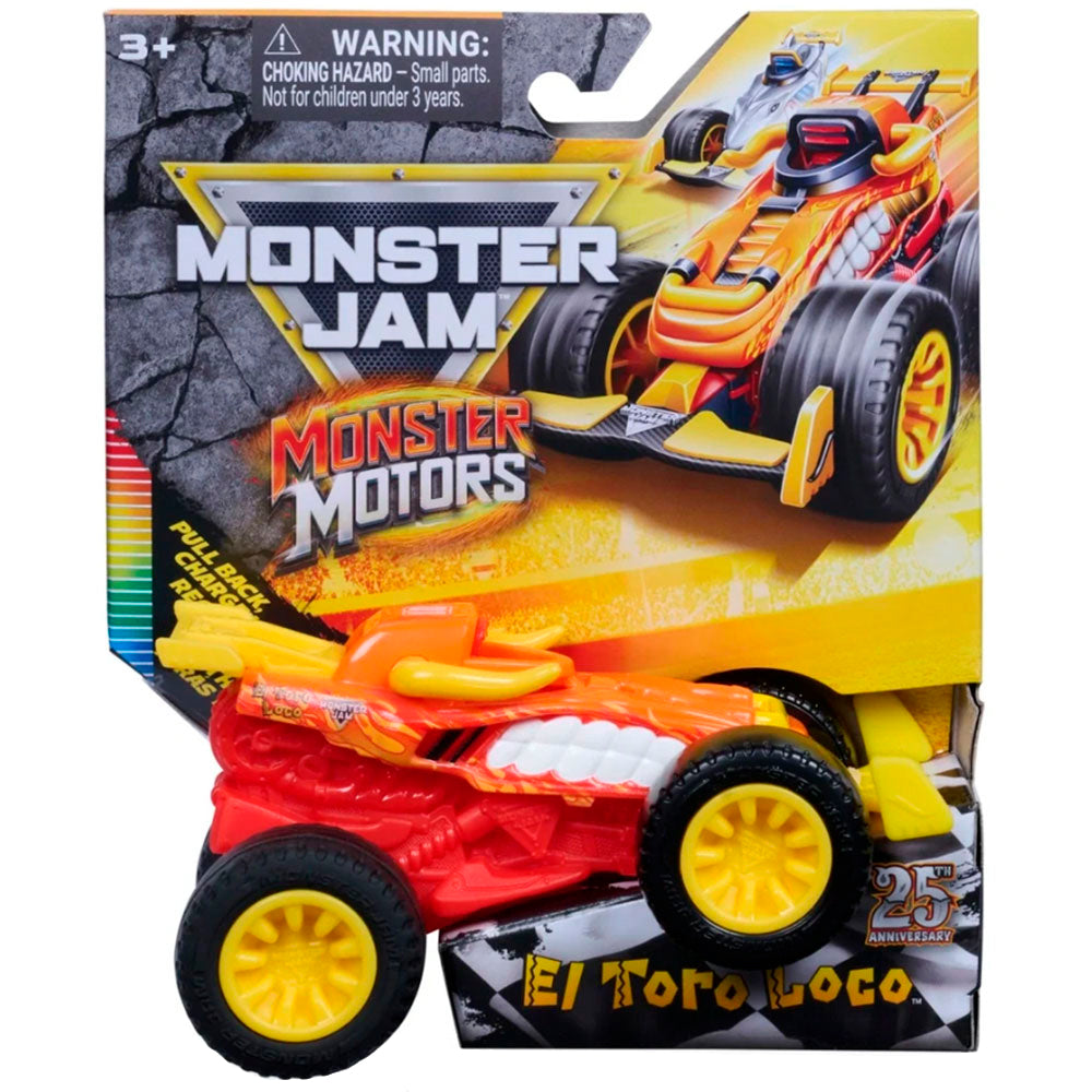 Monster Jam Monster Motors: El Toro Loco a Escala 1:64 con Impulso de Retroceso - Edad 3+