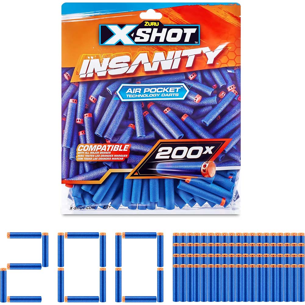 Zuru X-Shot Insanity Paquete de Repuesto de 200 Dardos 36624, recargas para lanzadores