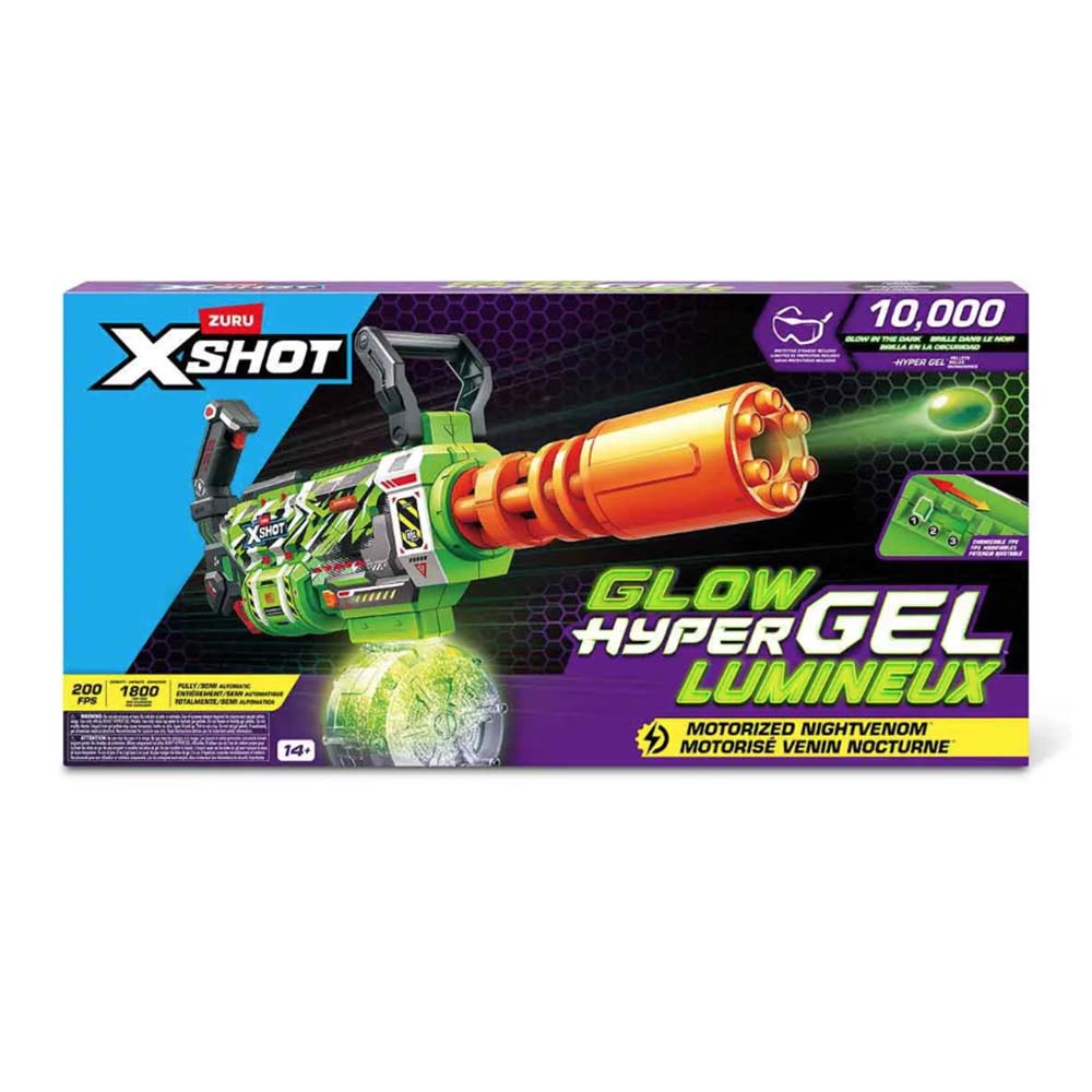 Zuru X-Shot Hyper Gel Glow In The Dark Gatlin, lanzadores de juguete