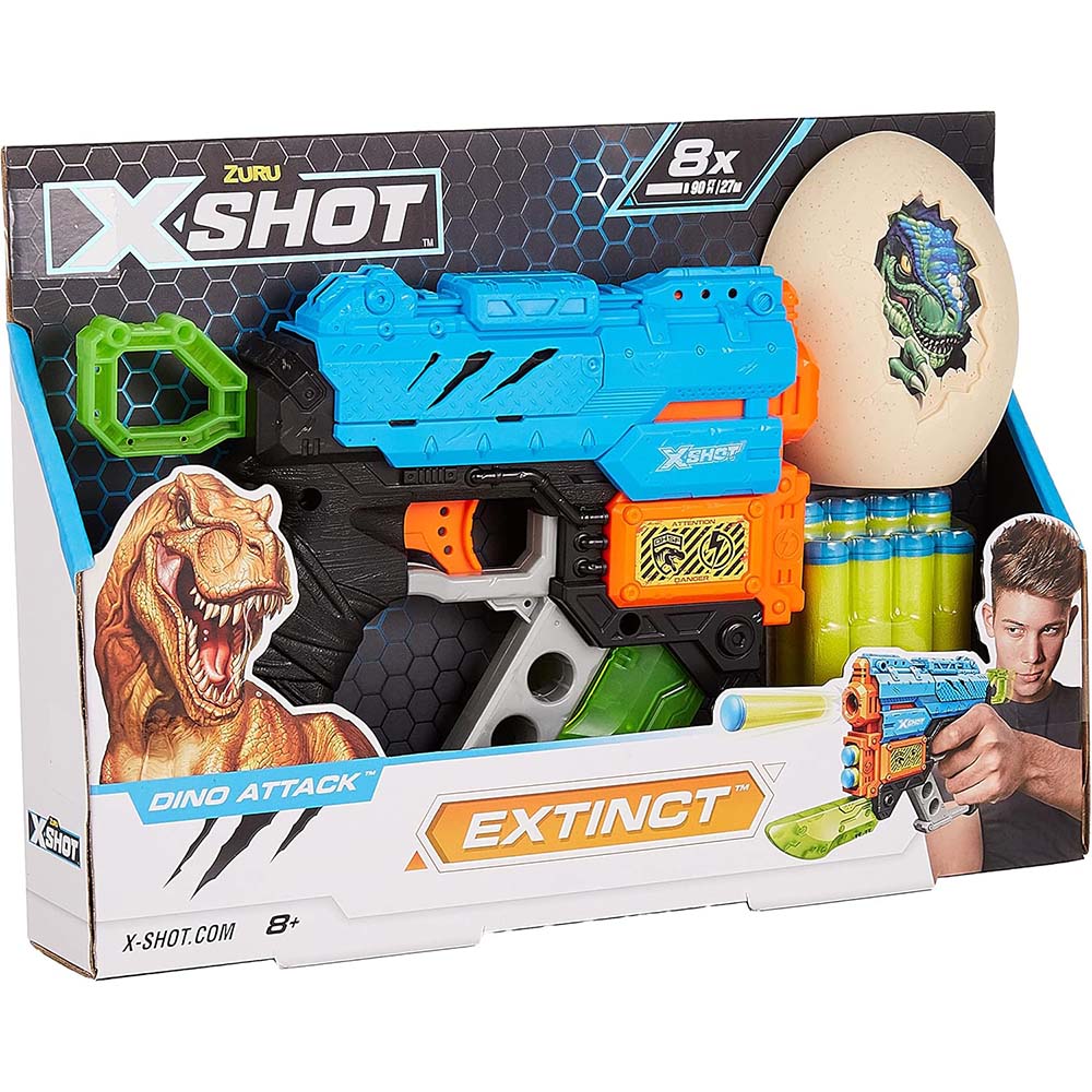 Zuru X-Shot Dino Adventure Dino Dardo Dino Extinct Foam Blaster (8 Dardos, 1 Huevo) 4870, lanzadores de juguete
