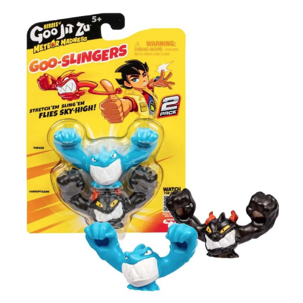 Heroes of Goo-Jit-Zu Series 13 Meteor Madness Goo Slingers Thrash + Corruptagon 2 Pack 15080, figuras de acción