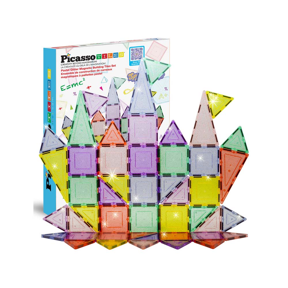 PicassoTiles Set Magnético con Brillantina de 48 Piezas – PTJ48, sets de construcción