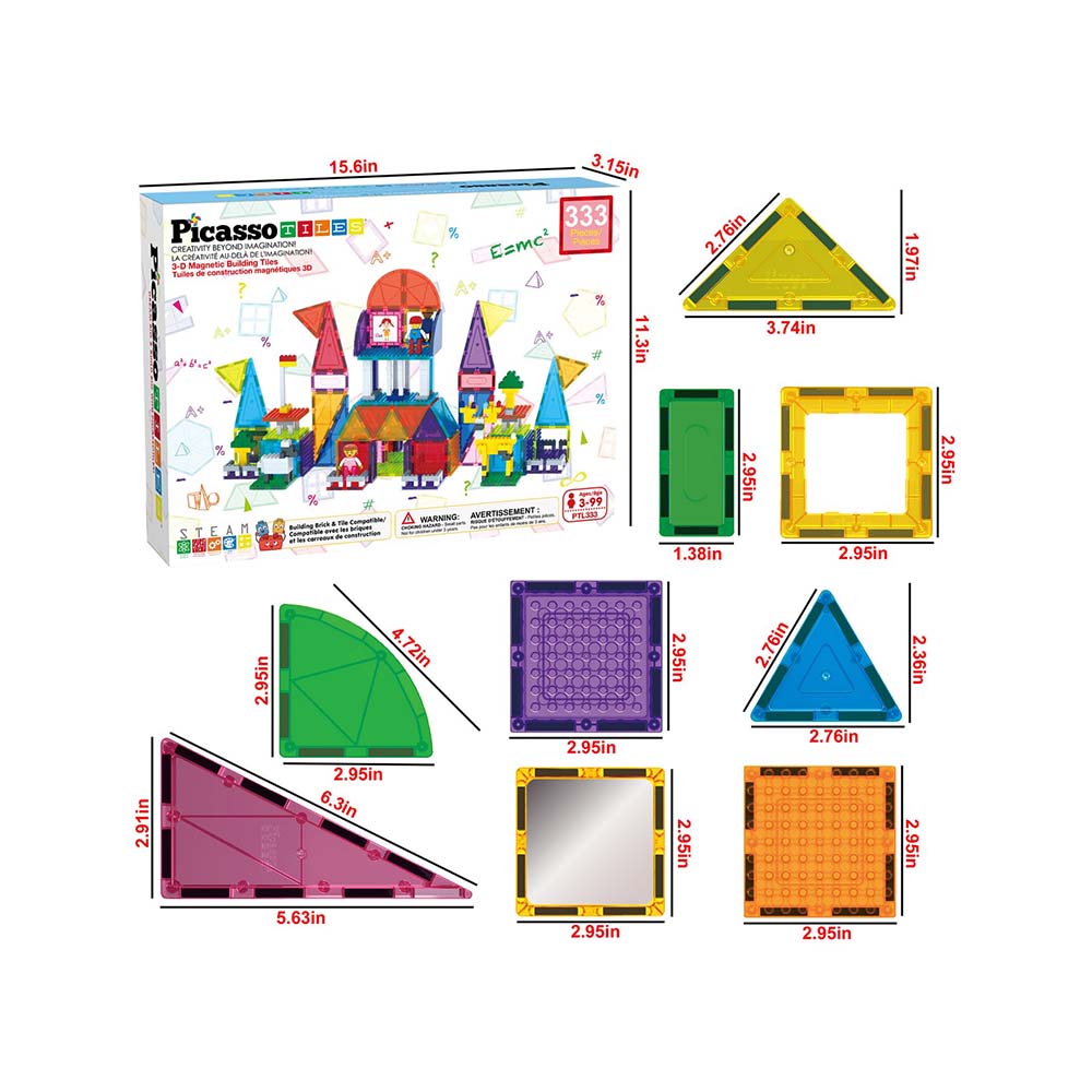 PicassoTiles PTL333 – Set Combinado Magnético y de Bloques (333 Piezas), sets de construcción