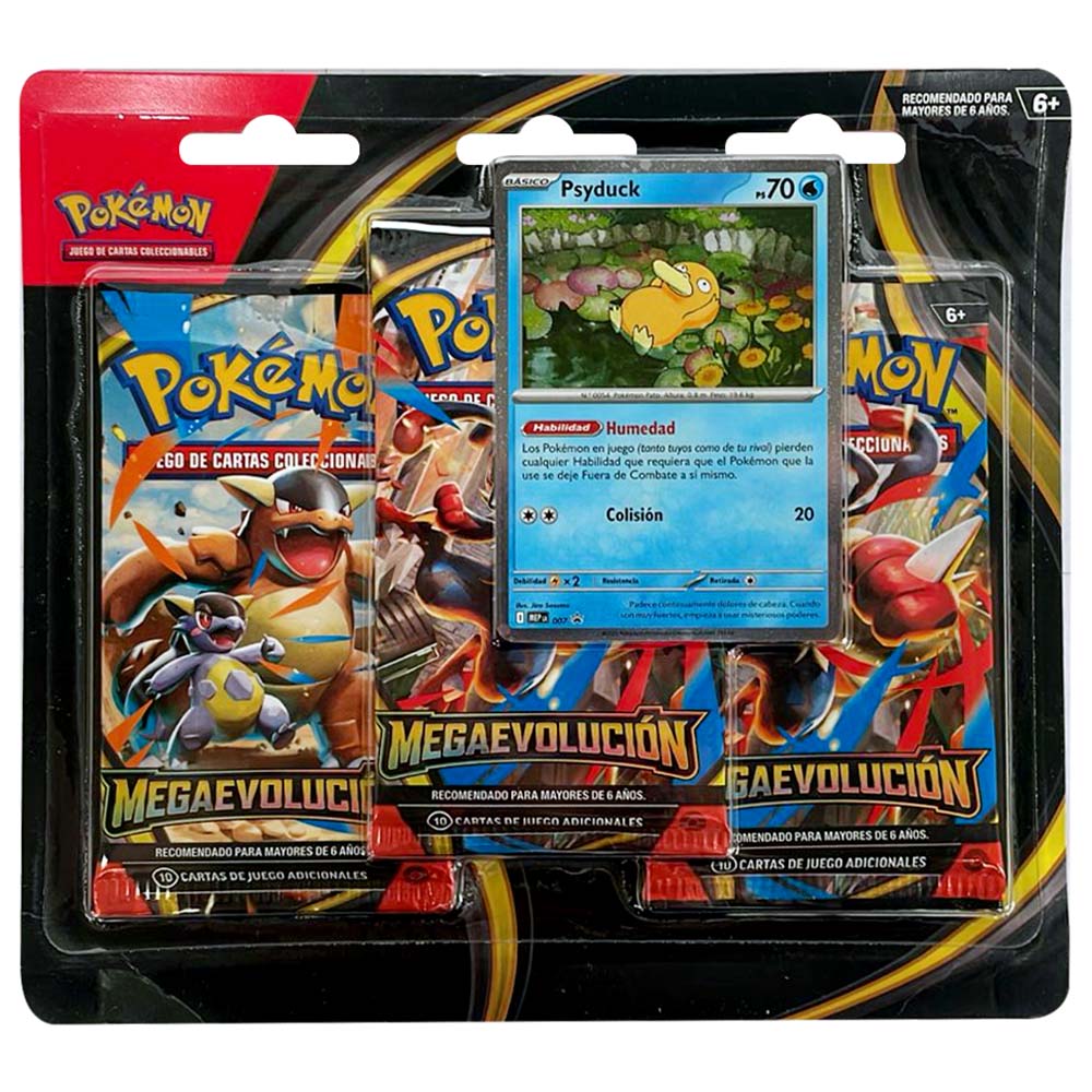 Pokémon TCG: Triple Pack Mega Evolución con Carta Promocional de Psyduck – Versión en Español