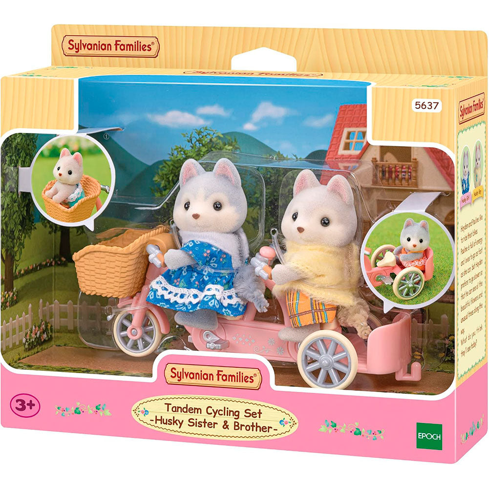 Sylvanian Families Hermanos Husky en Tándem: Set de 2 Figuras con Bicicleta - Edad 3+