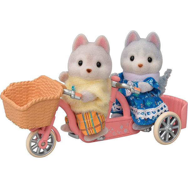 Sylvanian Families Hermanos Husky en Tándem: Set de 2 Figuras con Bicicleta - Edad 3+