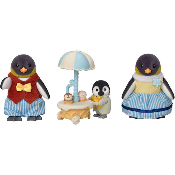 Sylvanian Families Familia Pingüino: Set de 3 Figuras con Carrito de Helados - Edad 3+