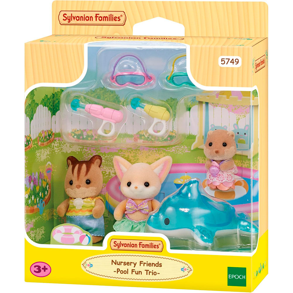 Sylvanian Families El Trío de Bebés en la Piscina: Set de 3 Figuras con Accesorios Acuáticos - Edad 3+