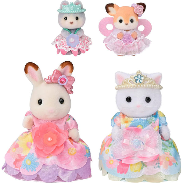 Sylvanian Families Princesas en Vestidos de Flores: Set de 4 Figuras con Tiaras - Edad 3+