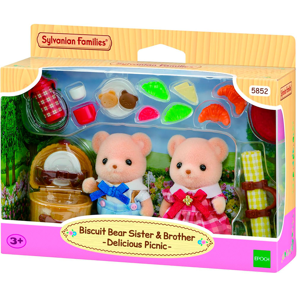 Sylvanian Families Hermanos Biscuit: Set de 2 Figuras Articuladas con Picnic - Edad 3+