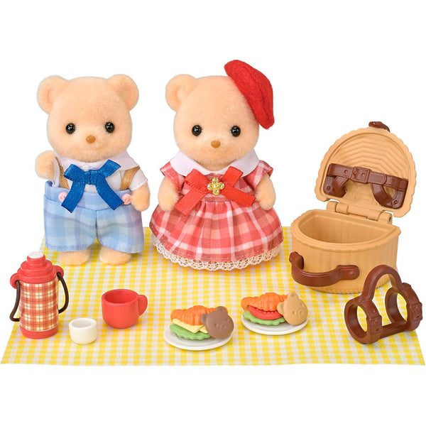 Sylvanian Families Hermanos Biscuit: Set de 2 Figuras Articuladas con Picnic - Edad 3+