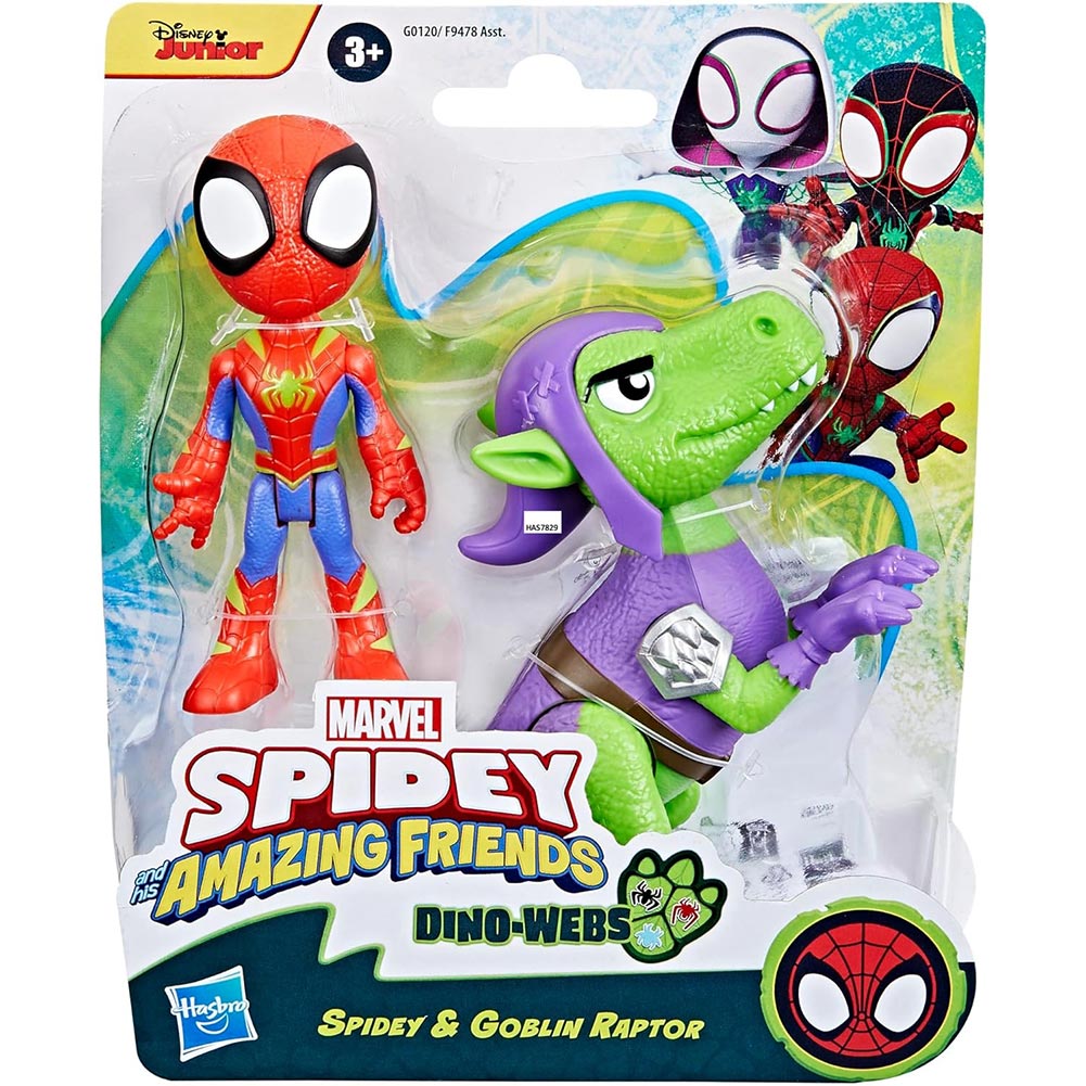 Marvel Spidey And His Amazing Friends Dino Webs Spidey y Goblin Raptor G0120: Figura de acción - Edad 3+