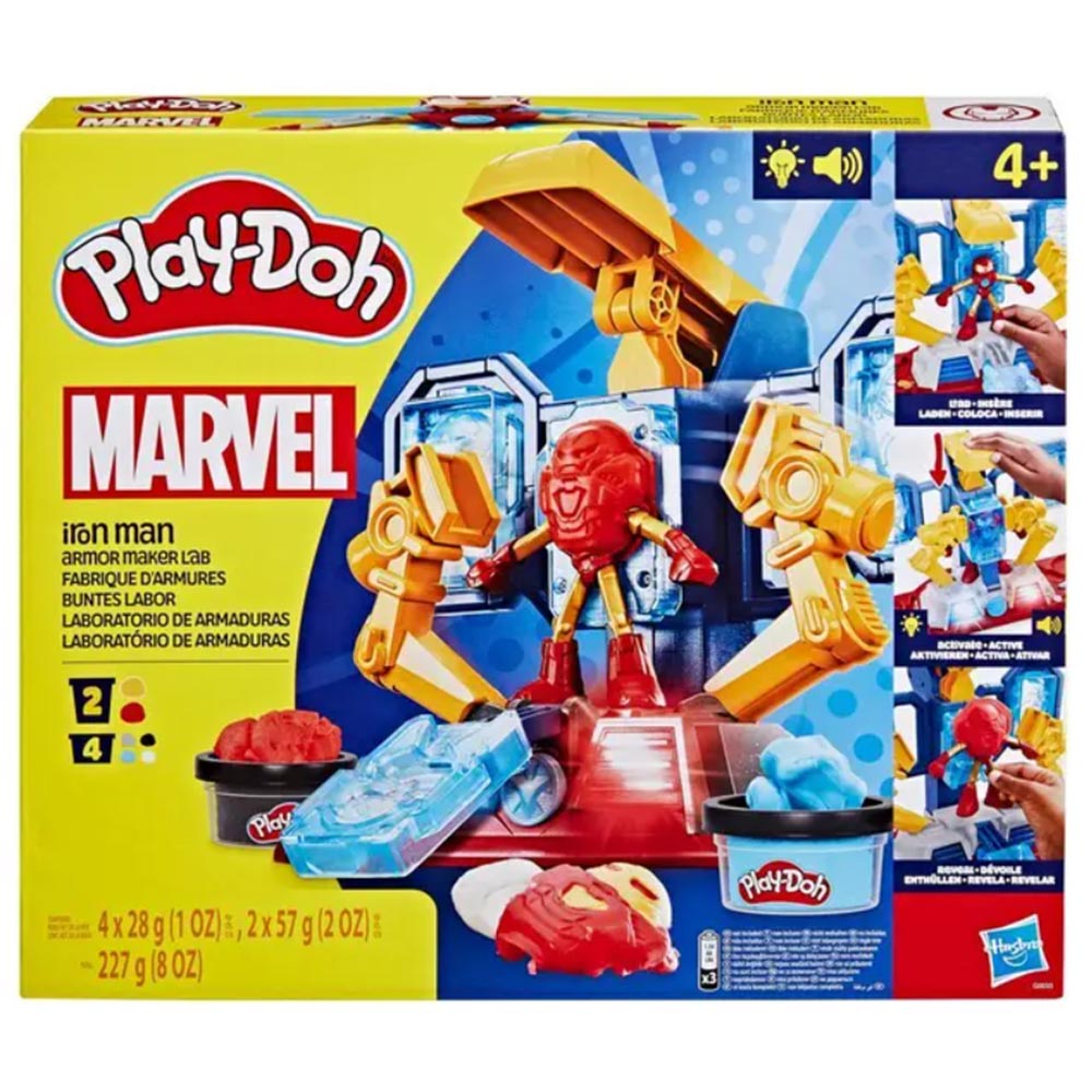 Play-Doh Marvel Iron Man Armor Maker Lab Playset con Iron Man G0035: Set de masa moldeable - Edad 3+