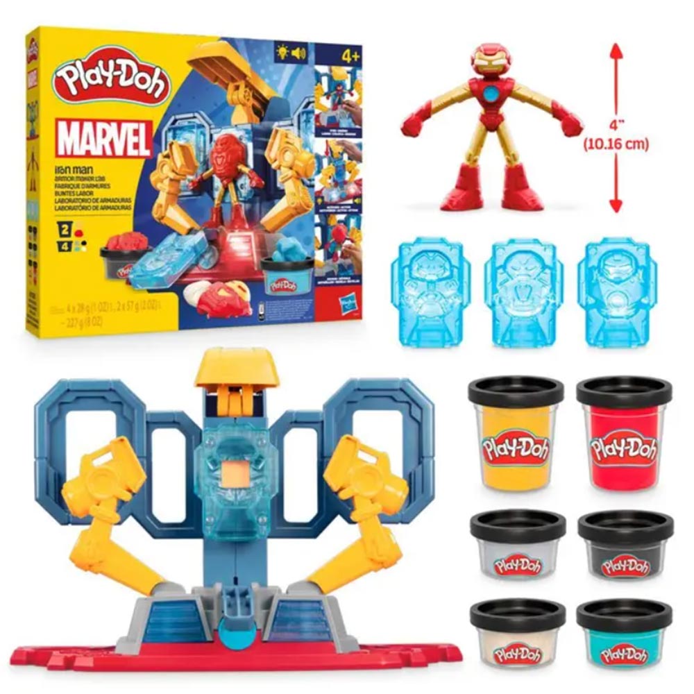 Play-Doh Marvel Iron Man Armor Maker Lab Playset con Iron Man G0035: Set de masa moldeable - Edad 3+