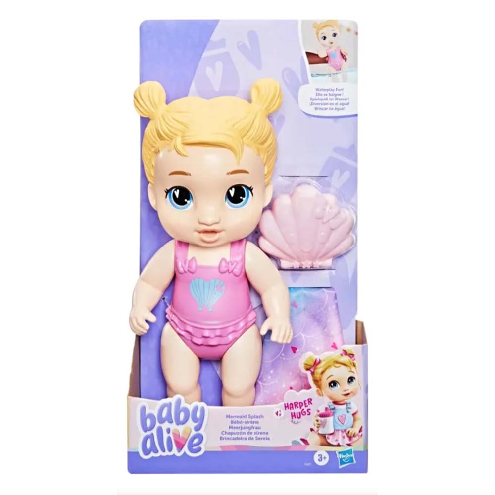 Baby Alive Harper Hugs Sirena Rubia G1477, muñecas y muñecos