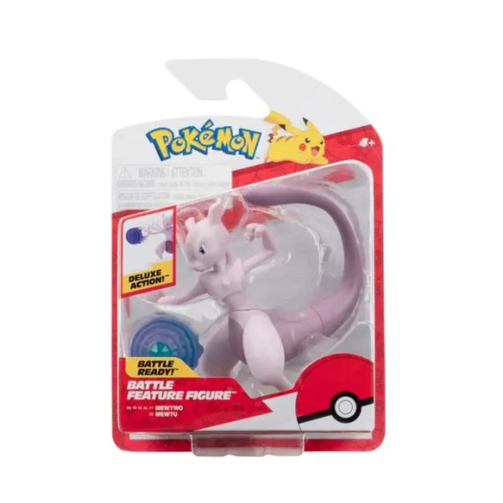 Pokémon Battle Feature Figure Jazwares: Mewtwo Figura de Acción con Funciones de Batalla - Edad 4+