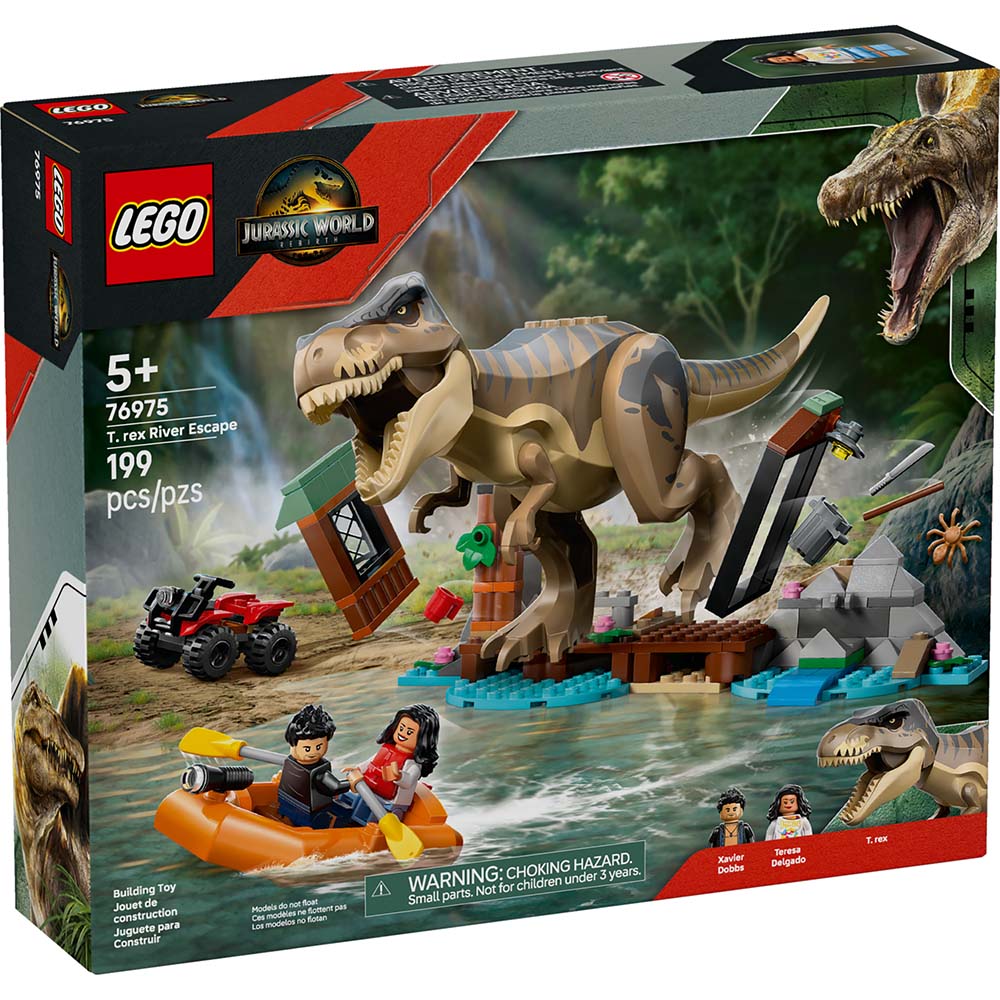 LEGO Jurassic World Huida por el Río y T Rex a la Caza 76975, sets de construcción