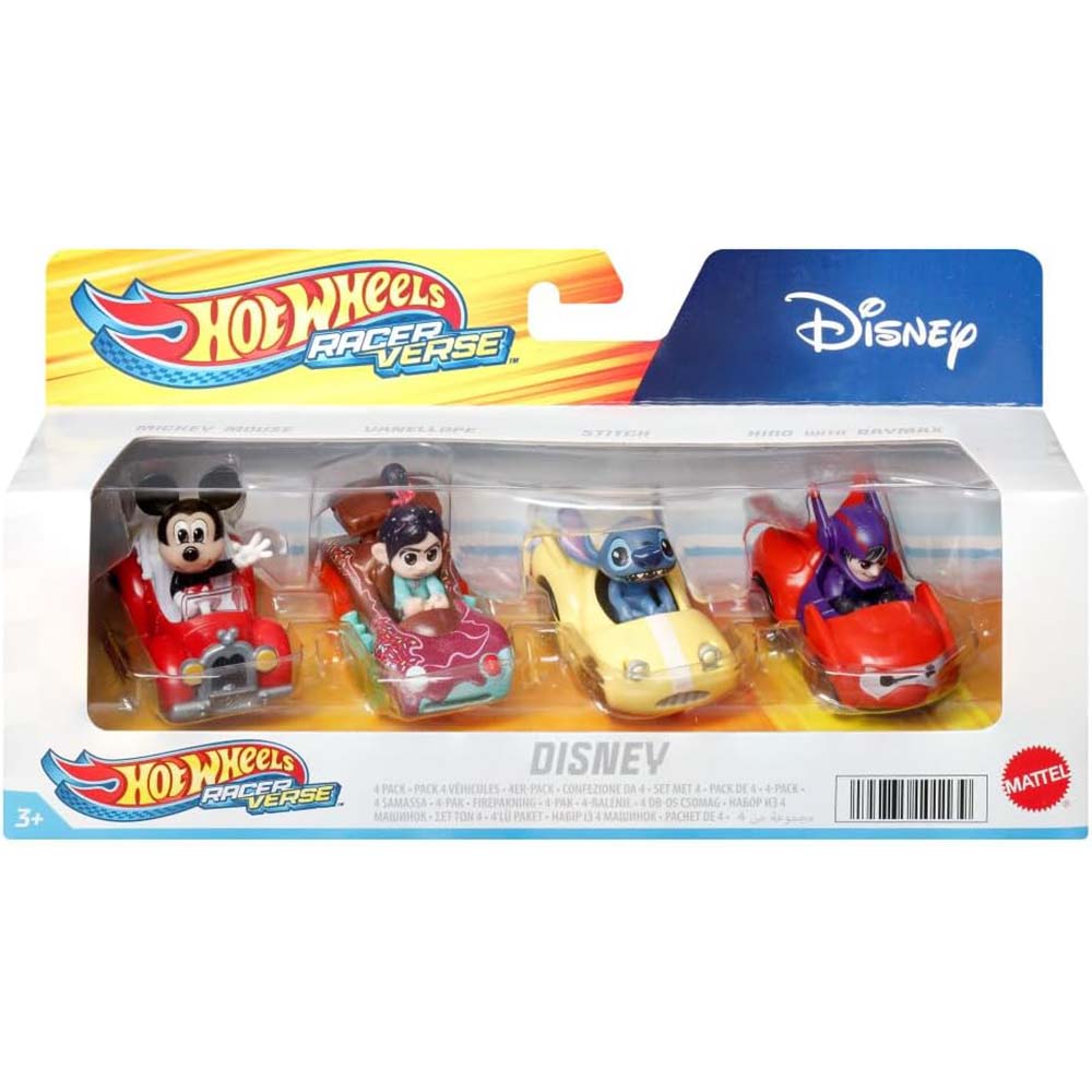 Hot Wheels Racerverse Paquete de 4 autos de juguete con personajes HKD30