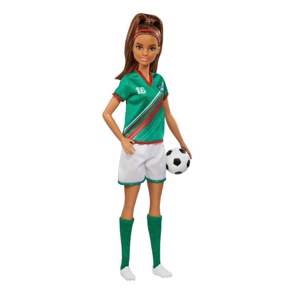 Barbie Profesiones Jugadora de Fútbol Playera Verde HCN18: Muñeca - Edad 3+