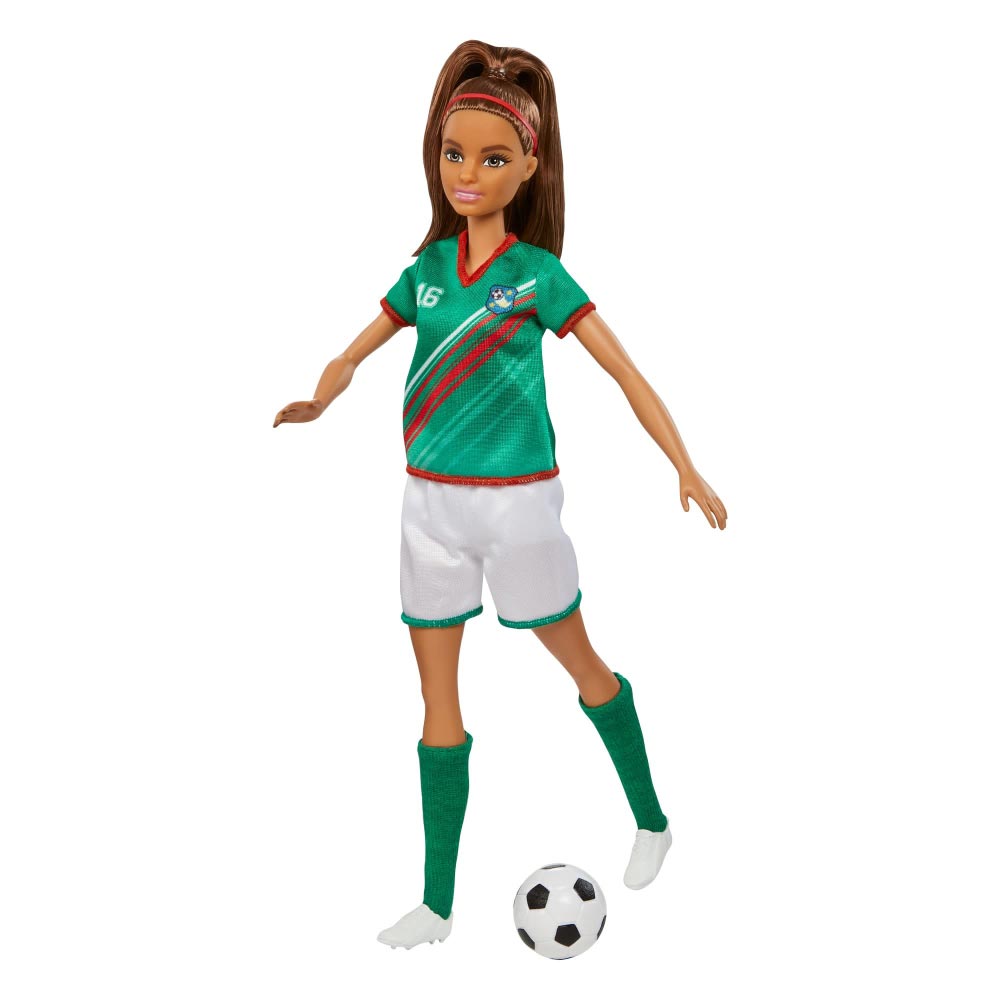 Barbie Profesiones Jugadora de Fútbol Playera Verde HCN18: Muñeca - Edad 3+