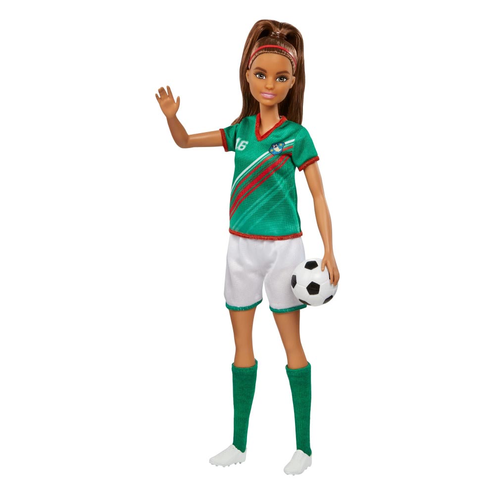 Barbie Profesiones Jugadora de Fútbol Playera Verde HCN18: Muñeca - Edad 3+