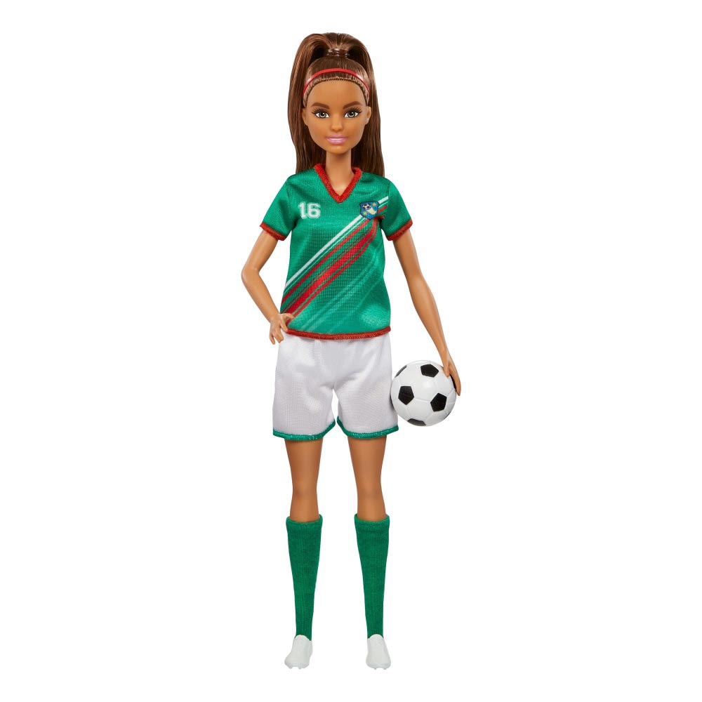 Barbie Profesiones Jugadora de Fútbol Playera Verde HCN18: Muñeca - Edad 3+