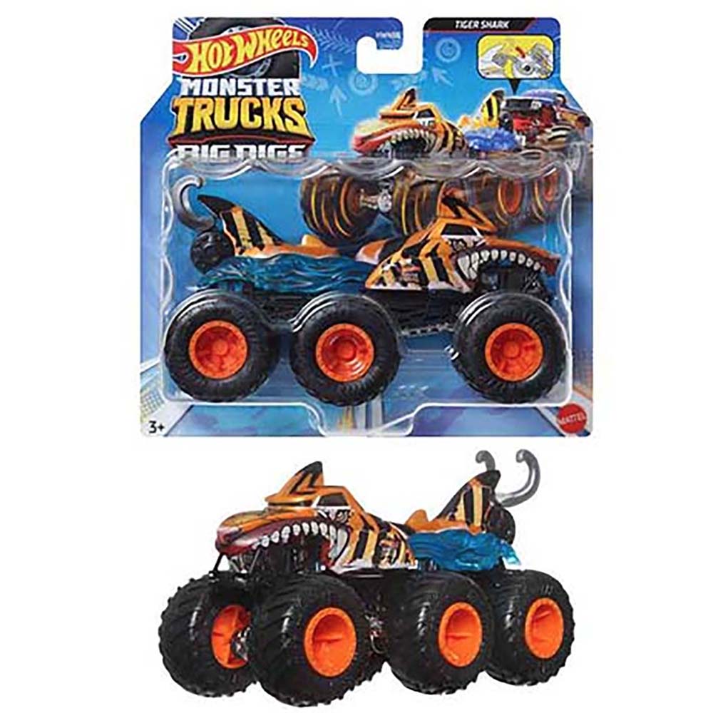 Hot Wheels Monster Trucks Camiones Remolque Escala 1:64 Tiger Shark HWN86 - Edad 4+