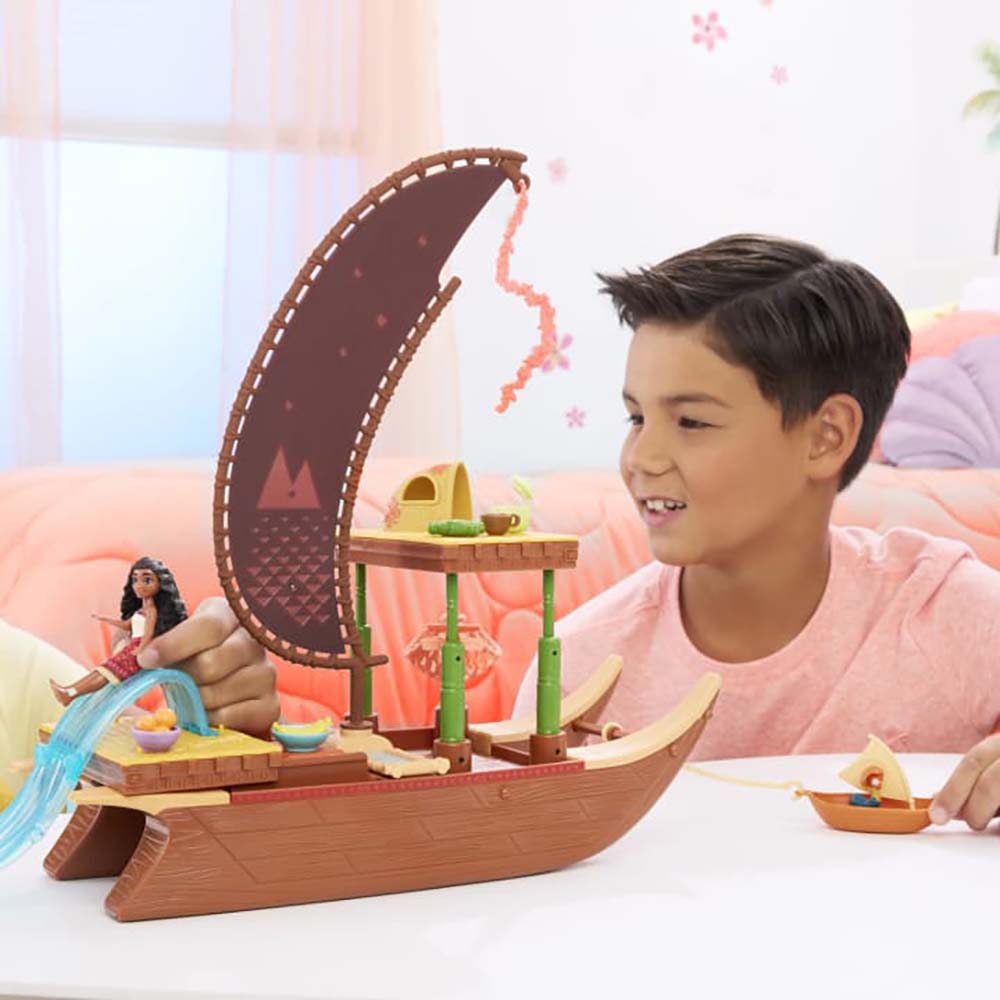 disney Moana 2 Set de Juego Bote de Aventuras con Mini Muñeca y Accesorios JBT54 - Edad 3+
