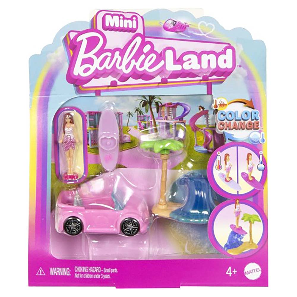 Barbie Mini Barbieland Muñeca y Coche de Playa HYF38