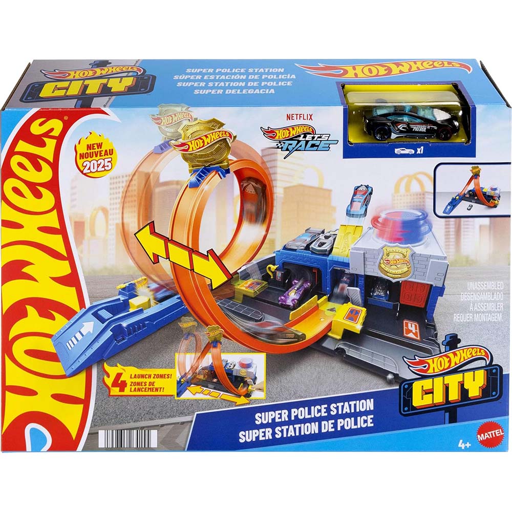 Hot Wheels City Pista de Juguete Súper Estación de Policía JBM71 - Edad 3+