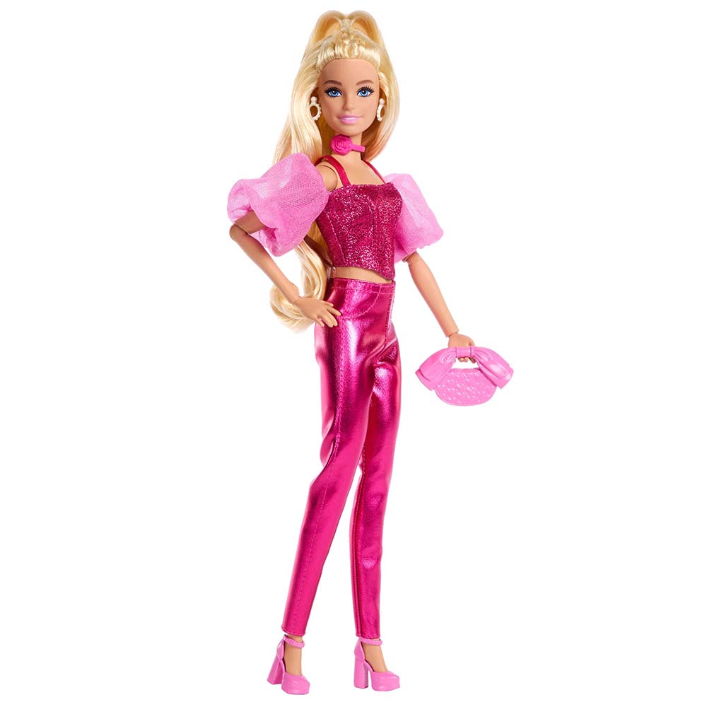 Barbie Fashionista Muñeca Deluxe Cabello Rubio y Conjunto Rosa Metálico JFP40, muñecas y muñecos