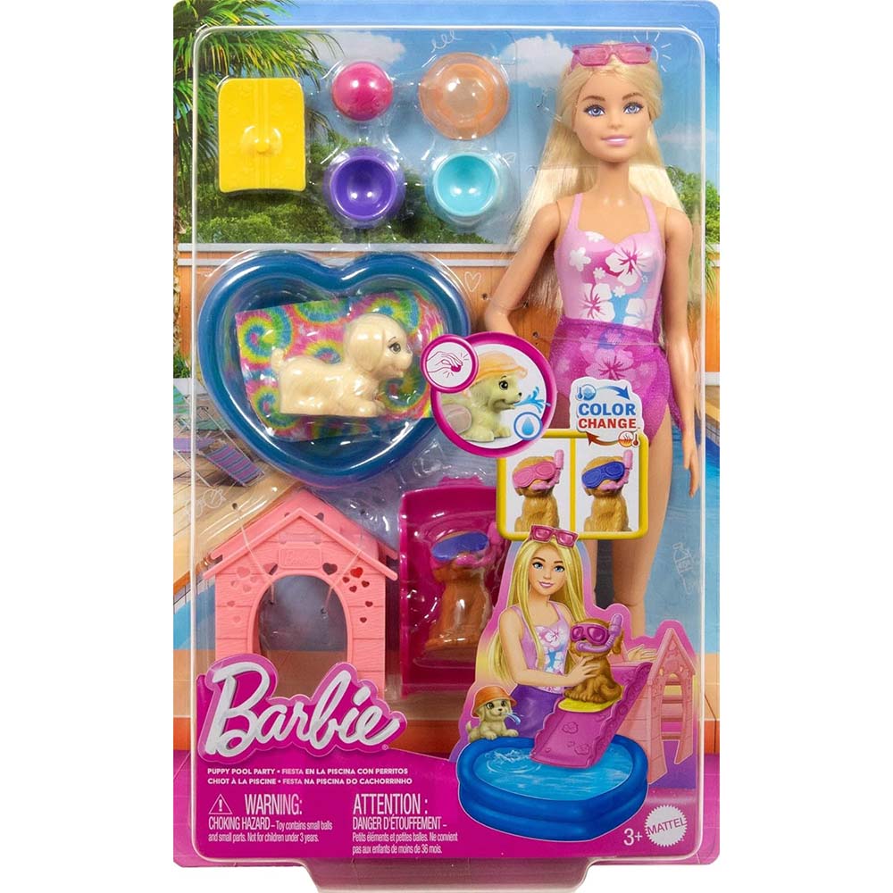 Barbie Fiesta en la Piscina con Perritos JBF35, sets de juego