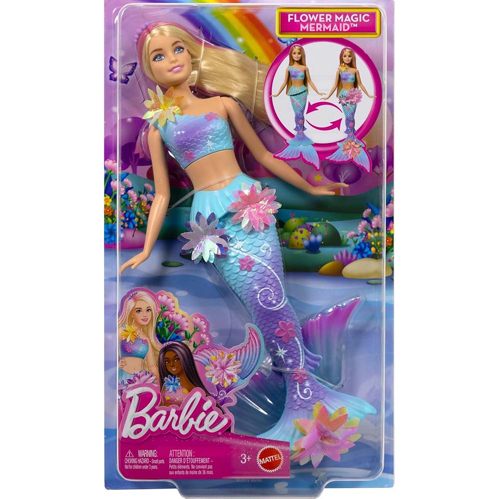 Barbie Fantasía Sirena con Transformación de Flores JDM72, muñecas y muñecos
