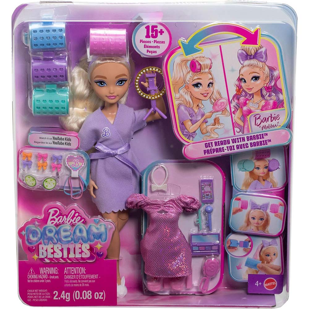 Barbie Dream Besties Malibú Get Ready with Me JGG38, muñecas y muñecos