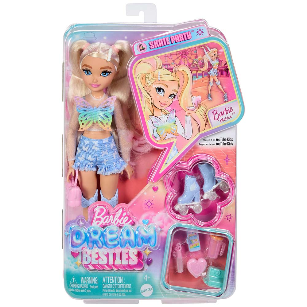 Barbie Dream Besties Muñeca Malibú Patinadora con Accesorios JFX96, muñecas y muñecos