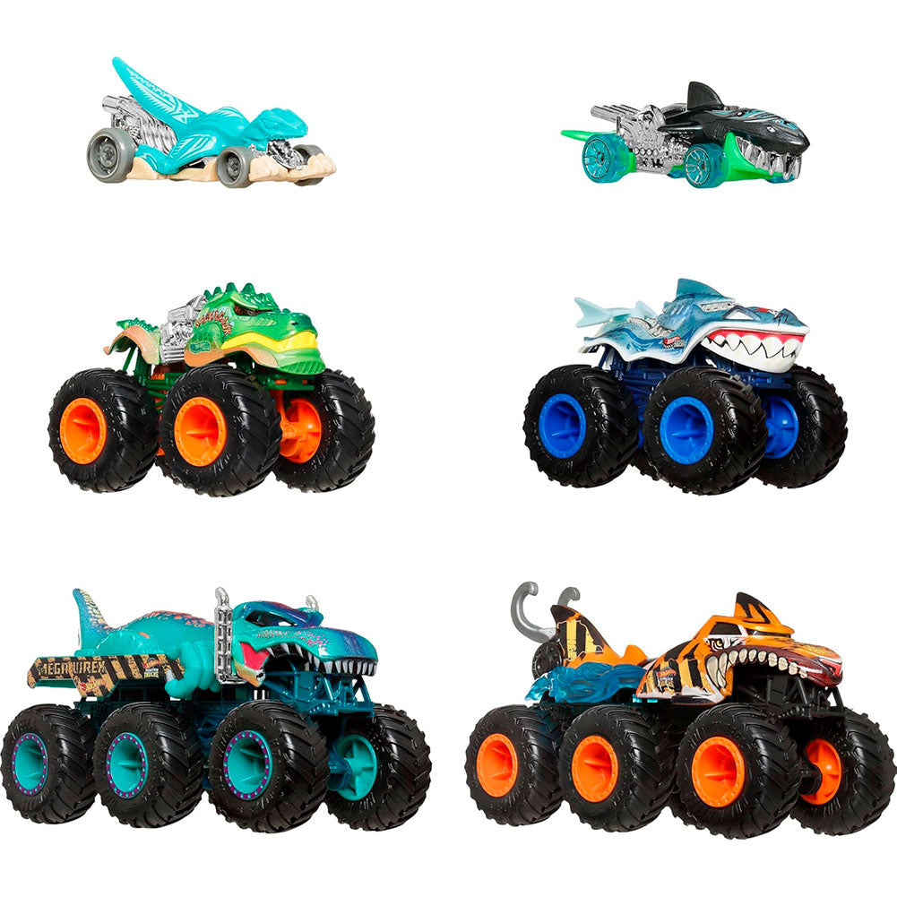 Hot Wheels Monster Trucks Sharks vs Dinos Multipack JGD68, camiones de juguete