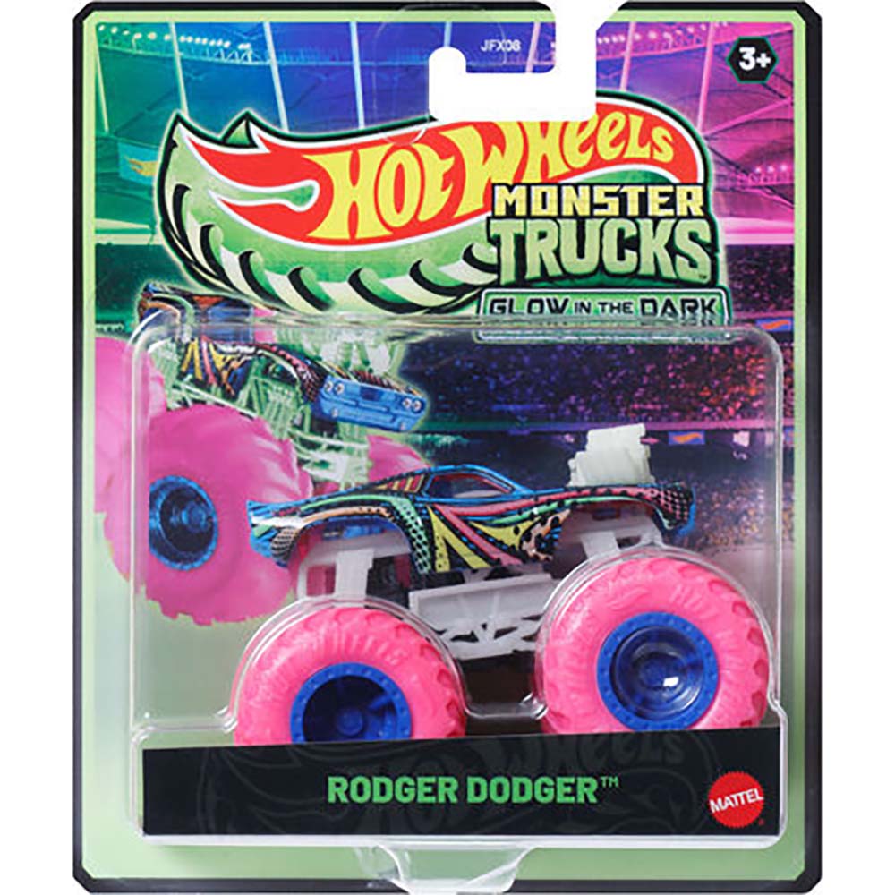 HW Monster Trucks Glow in the Dark Escala 1:64 Roger Dodger JFX08