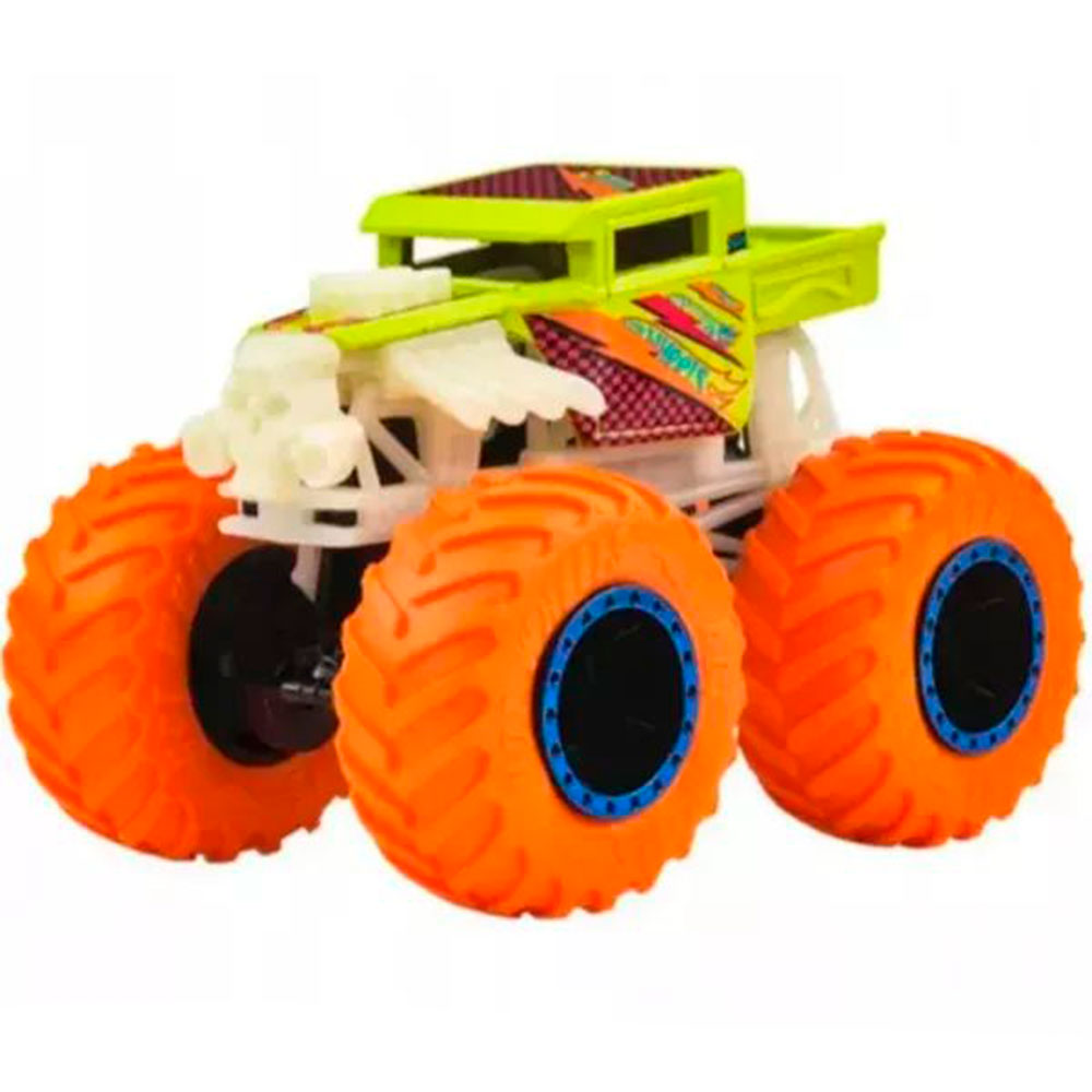 HW Monster Trucks Glow in the Dark Escala 1:64 Bone Shaker JFX08, camiones de juguete a escala 1:64