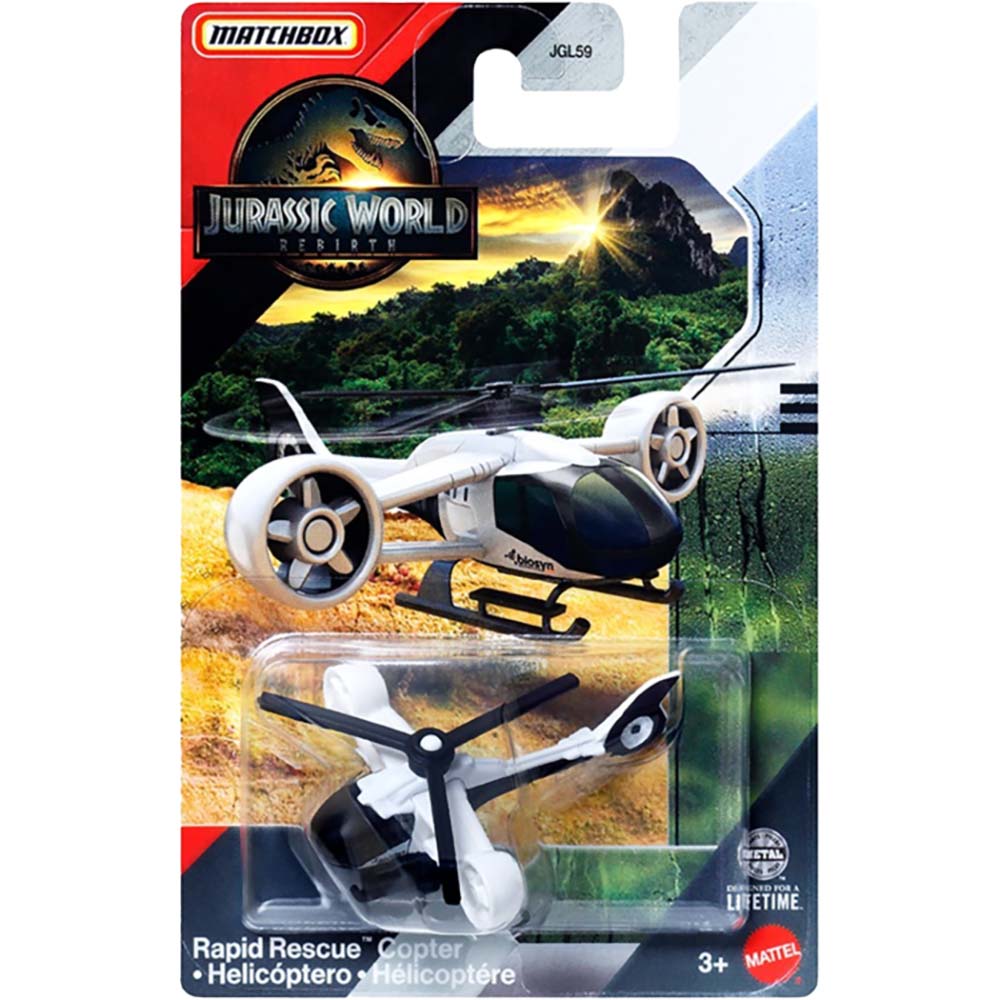 Matchbox Jurassic World Rebirth - Helicóptero JGL59, vehículos de juguete