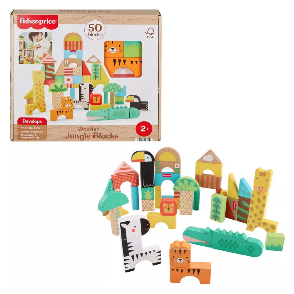 Fisher Price Bloques de la Jungla de Madera JFG11, juguetes didácticos