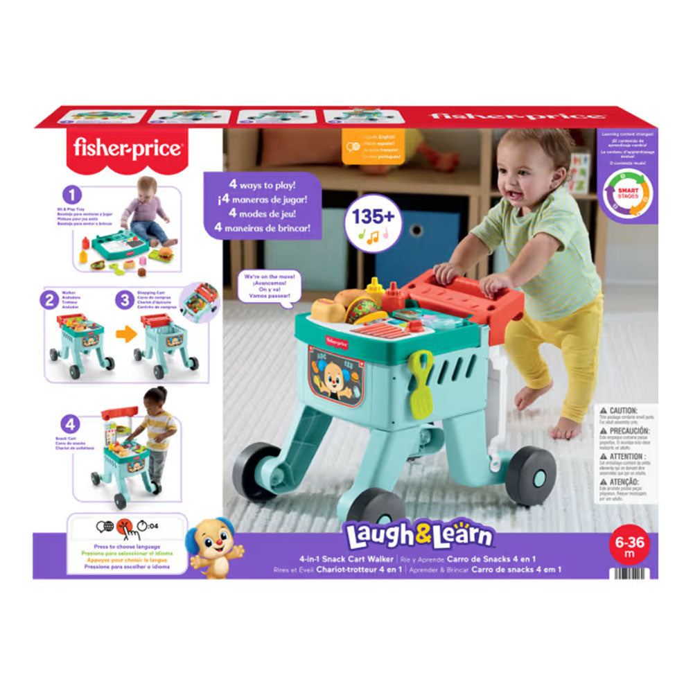 Fisher-Price Ríe y Aprende Andadera Carro de Snacks 4 en 1 JGW95, juguetes para primera infancia