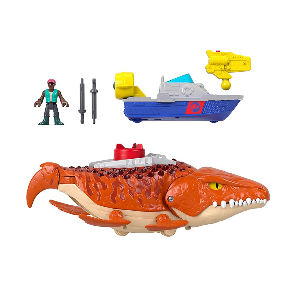 Imaginext Jurassic World Rebirth Aquachomp Chase Mosasaurus JFR23, figuras de acción