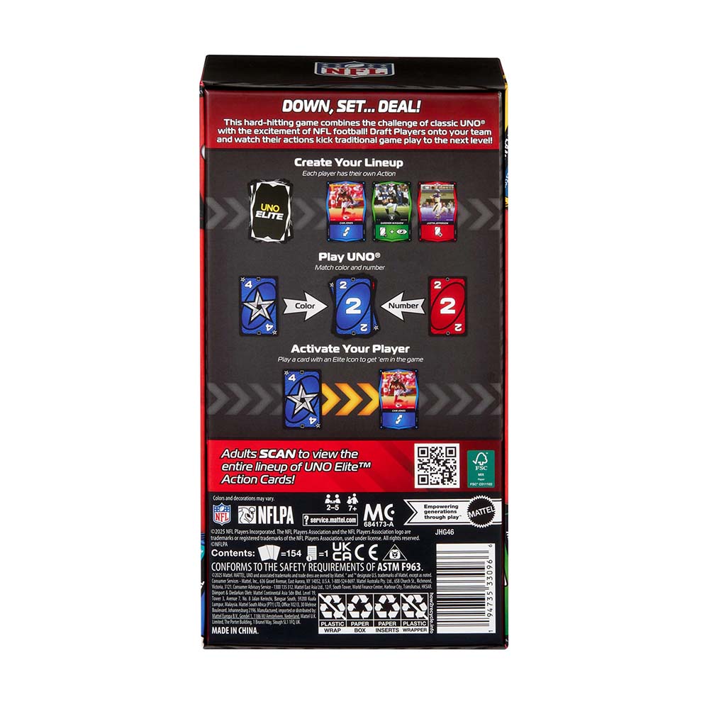 UNO Elite NFL Juego de Cartas Starter Pack JHG46, juegos de cartas