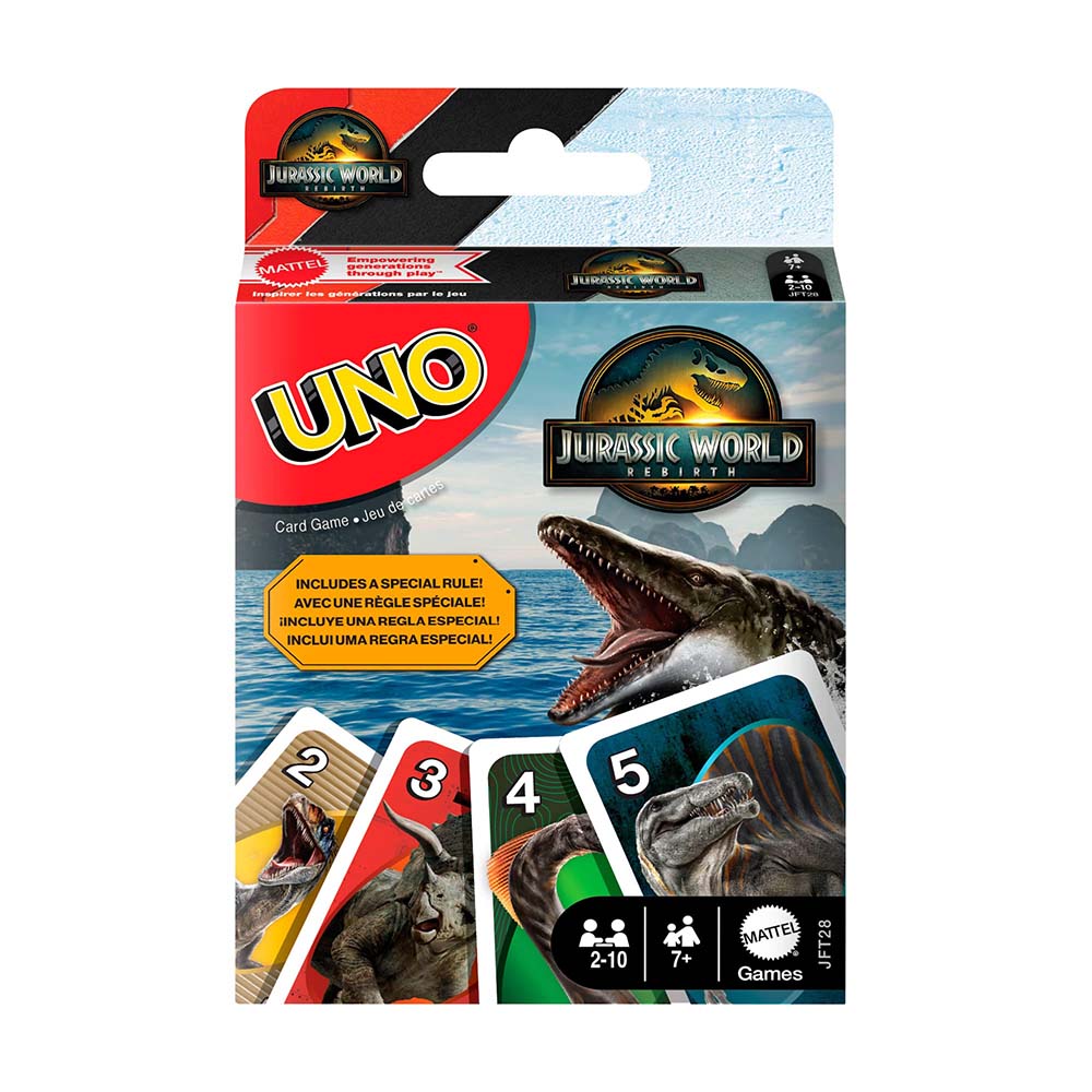 UNO Jurassic World Rebirth JFT28, juegos de cartas