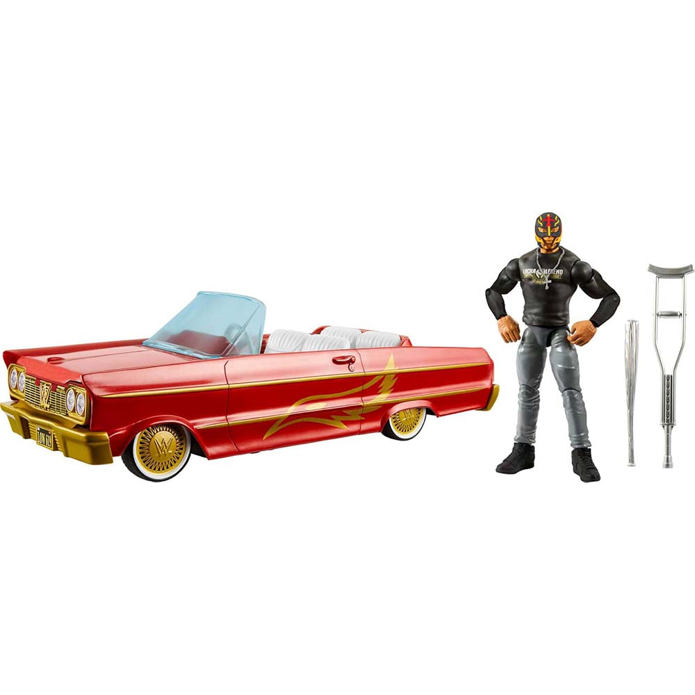 Mattel WWE Rey Mysterio y Coche Lucha Low Rider HYT25, figuras de acción