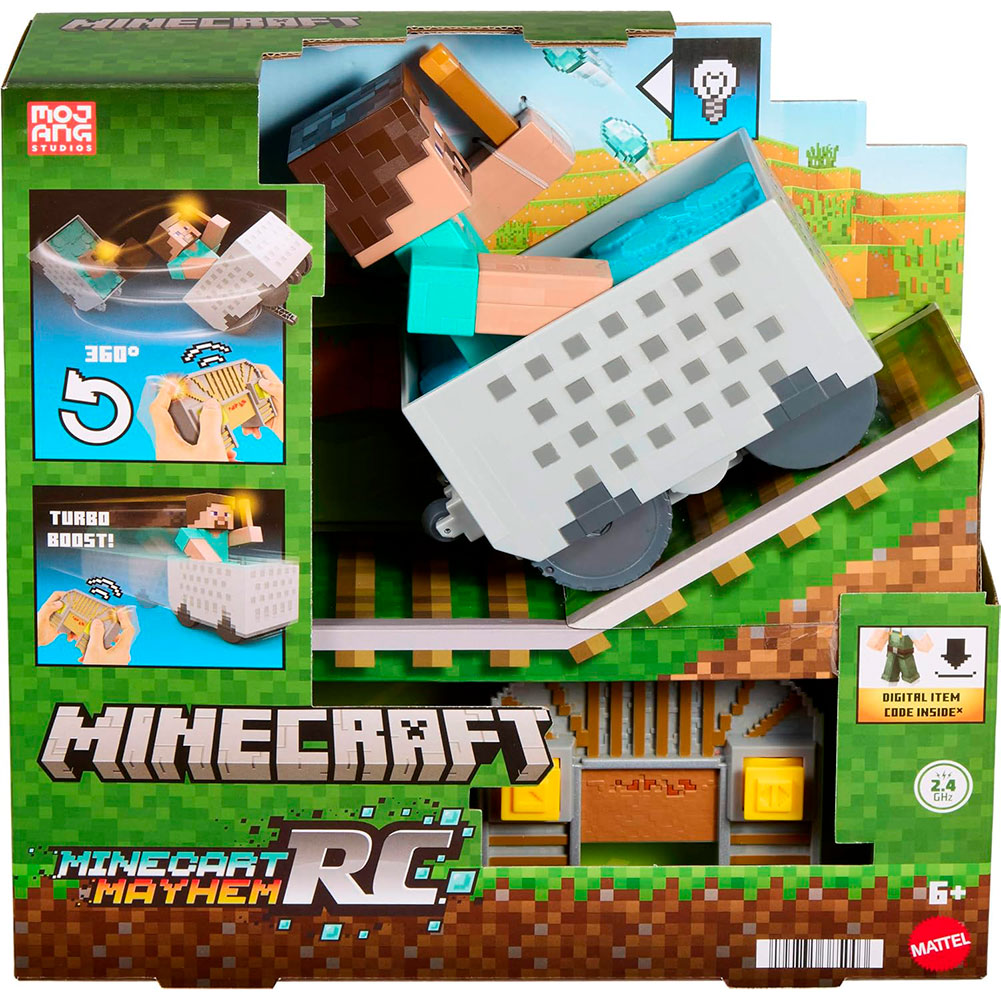 Mattel Minecraft Minecart RC con Steve: Vehículo Teledirigido - Edad 6+